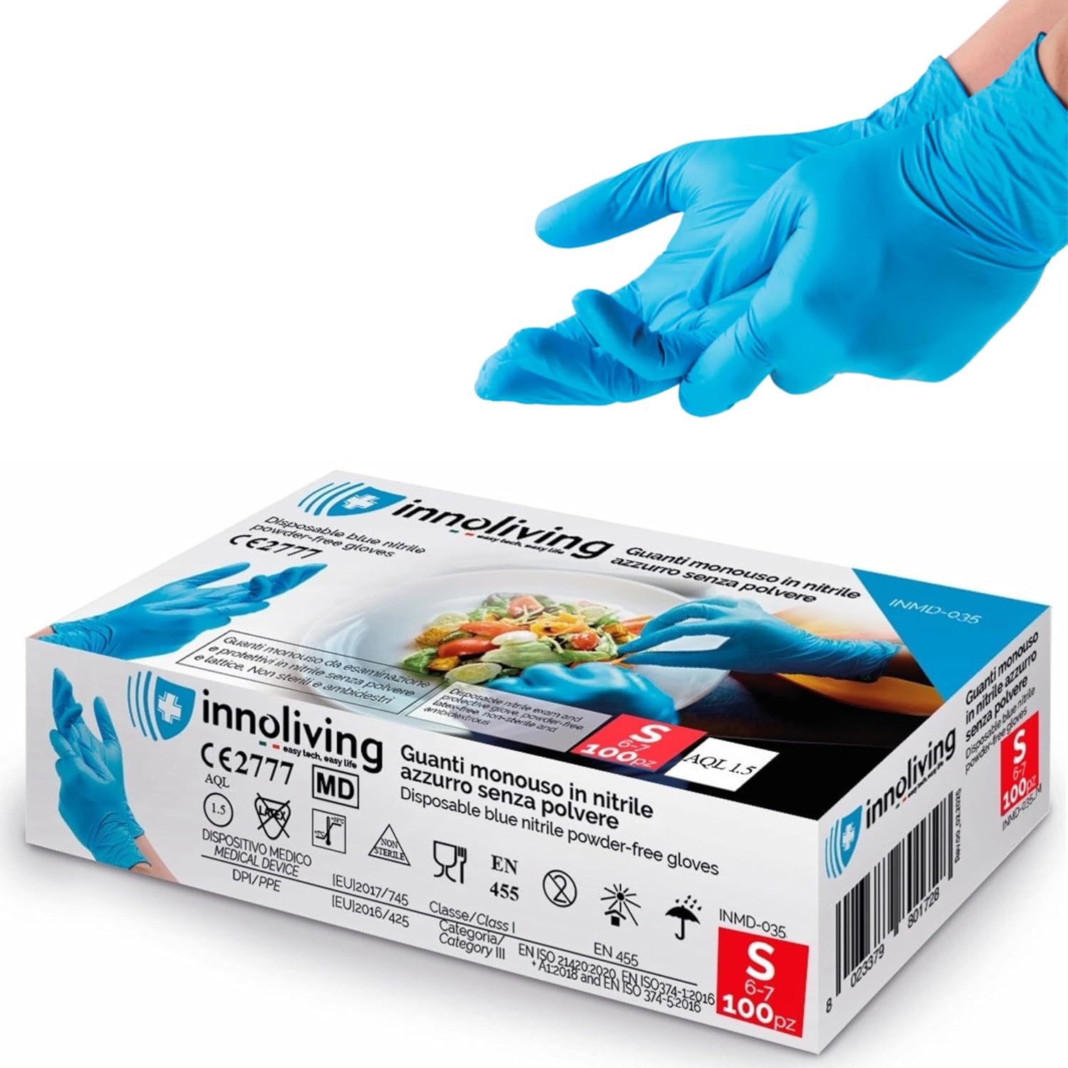 GUANTI NITRILE INNOLIVING AZZURRO TAG.S PZ.100